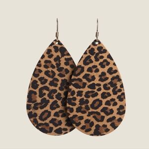 Nickel & Suede Spotted Leopard Teardrops Leather Earrings size Medium